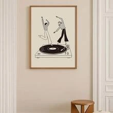 1 szt. Oprawiony/nieoprawiony plakat na płótnie z gramofonem w stylu retro dla tancerek, inspirowany muzyką winylową, minimalistyczny czarno-beżowy, estetyczny obraz w stylu vintage dla miłośników muzyki, do akademika, salonu, sypialni, nowoczesnej dekoracji domu - Wielokolorowe - Zobacz 4