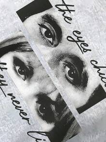 1 pezzo/Felpa unisex in tinta unita con motivi a forma di occhio in stile film classico e slogan grafici, ampia e comoda, in misto cotone, adatta per le uscite autunnali e invernali. Per donne e uomini. - 1 pezzo grigio - Visualizzare 4