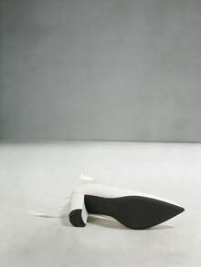 Women's Spring New Matte Leather Pointed Toe Faux Pearl Strap High Heel Pumps, Chunky Heel White Faux Pearl Strap Versatile Sexy Elegant Party Shoes, Comfortable High Heels - White - View 3