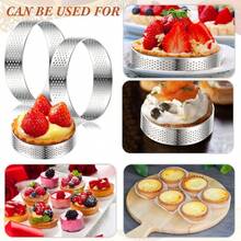 6 Stücke/12 Stücke Runde Tarteform aus Edelstahl, antihaftbeschichtete Kuchenringe, für französische Gebäcke, 2.36 Inch kleine Obsttarteringe, perforierte Tarteringe zum Backen, geeignet für Valentinstag, Geburtstagsfeiern und andere Feiertags-Desserts - Silber - Übersicht 3