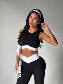 2pcs Seamless Knit Shapewear Set - Women's Sports Bra And Leggings, Suitable For Fitness, Yoga, Running, Shaping And Lifting - Black - View 4