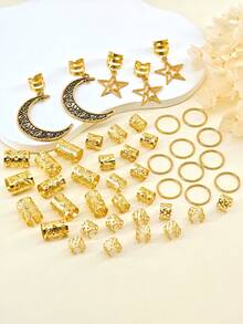 45件金色星月发饰，适用于辫子、脏辫等，款式多样，包括发夹、珠子、金属发圈、发饰等，男女通用，适合派对和节日佩戴，包括爪夹、发卡、发夹、头饰等。 - 金色 - 查看 5