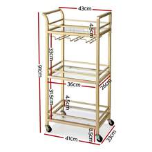 Artiss Bar Cart Drinks Trolley Serving Wine Glass Holder Rack Cocktail 43cm Gold - Gold - View 2