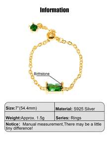 Customizable Birthstone S925 Sterling Silver Chain Ring - The Perfect Gift For Family, Mom, Grandma, Lover Or Best Friend. Whether For Birthday, Anniversary Or Everyday Wear, This Elegant And Personalized Ring With Unique Chain Design Is A Cherished Gift. - Multicolor - View 8