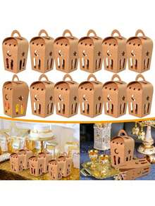 Star Crescent Shaped Gift Boxes - 10pcs Empty Kraft Paper Boxes With Handles For Festivals & Celebrations - Multicolor - View 3