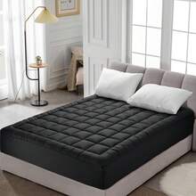Queen Mattress Pad Quilted Fitted Mattress Protector Cooling Pillow Top Mattress Cover Breathable Fluffy Soft Mattress Topper With 8-21" Deep Pocket - 黑色 - 查看 7