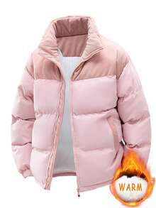 男士夹克，撞色可拆卸帽兜夹克，时尚休闲宽松运动服，大口袋设计 - 粉色 - 查看 4