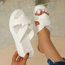 Giày sandal đế xuồng cao gót buộc dây đế dệt dành cho nữ, thoải mái cho sử dụng hàng ngày, đi nghỉ mát, làm quà tặng, trang trí nơ đính đá. - Màu be - Xem 2