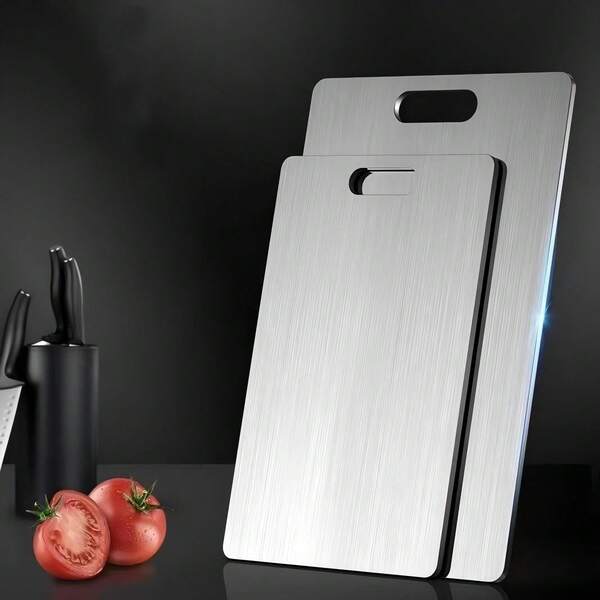 1 Pc - Titanium Alloy Cutting Board, Available In Mini, Small, Medium And Large Sizes. Double-Sided Design To Separate Raw And Cooked Food. Hygienic, Durable, Non-Stick, Suitable For Home Kitchen And Camping Use. Portable, Corrosion-Resistant, Long-Lasting.