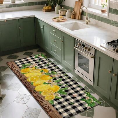 1 قطعة سجادة مطبوعة بنمط الليمون، حصيرة صوفية مزيفة - عالية الامتصاص، سهلة التنظيف، مناسبة لديكور المنزل، المزرعة، المدخل، الداخلي، الغرفة، المطبخ، غرفة الطعام، المكتب الصغير/المنزلي، الحوض، غرفة الغسيل، حصيرة الباب، حصيرة المطبخ، حصيرة مانعة للانزلاق