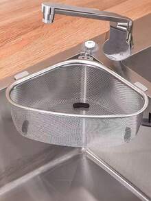 1/2 piezas Estante organizador de fregadero triangular de acero inoxidable, Papelera de cocina de acero inoxidable 201, Estante de almacenamiento montado en la pared para filtrar residuos y desechos de alimentos, Instalación sin perforación