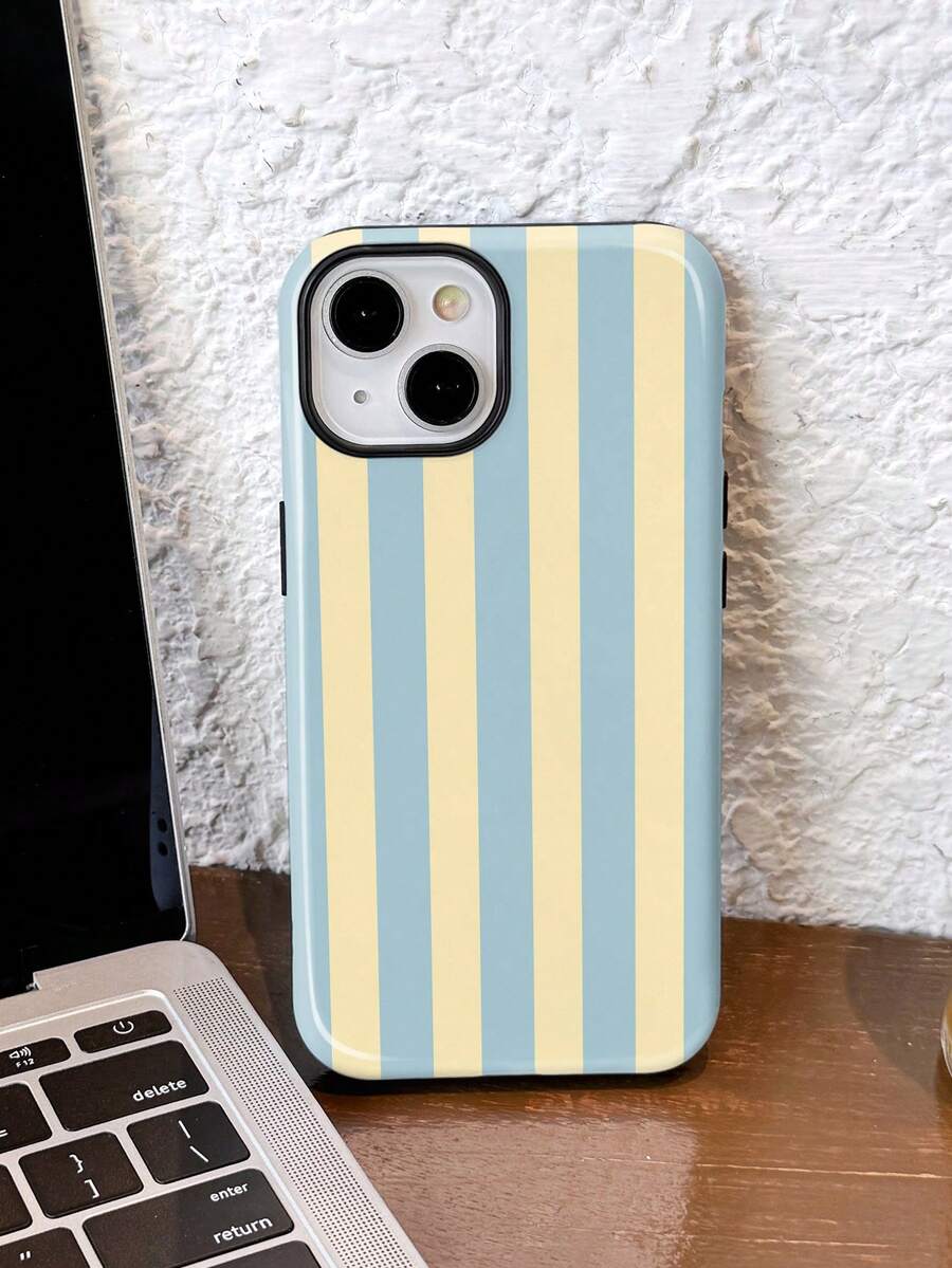 1pc Minimalist Artistic Colorful Striped Pattern Glossy 2-In-1 Phirim Case Full Coverage Hard Phone Shell Compatible With Samsung/ 11/12/13/14/15/16/17 Pro Max - Multicolor - View 1