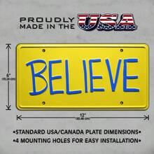 Believe Metal Stamped License Plate - Amarillo, Azul - Ver 3
