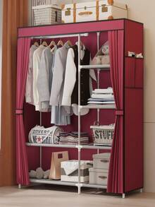 1pc Portable Foldable Wardrobe With Curtain - Sturdy Large Capacity Clothes Storage Organizer Rack, Space Saving, Easy Assembly, Suitable For Dorm, Rental, Apartment, Bedroom (Multiple Colors Available) - Multicolor - View 12