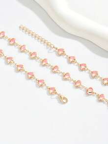 1件时尚复古性感波西米亚风彩色玻璃心形长项链，适合女性日常外出、宴会、度假、派对、购物等场合佩戴（避免接触水） - 粉色 - 查看 2