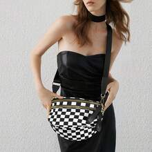 Checkered Crossbody Bag,Nylon Bum Bags For Women Crossbody,Spacious Sling Bag Purse Fanny Packs With Shoulder Strap - màu đen - Xem 6
