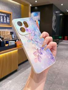 1 pieza Funda de teléfono anti-caída con flor púrpura degradada impresa con UV, compatible con modelos Android /Galaxy/Infinix/Redmi/OPPO/VIVO/Realme - Beis - Ver 6