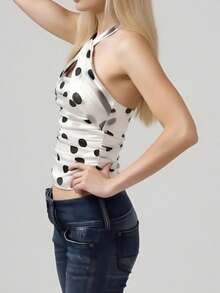 Womens Dot Halter Tank Tops Summer Fashionable Backless Slim Fit Going Out Vest - White - View 4