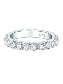 XUJIA 1pc Moissanite Eternity Ring, 925 Sterling Silver Women's Wedding Band, Full Eternity Ring, 3mm Round Brilliant Moissanite Ring, Sparkling Anniversary Party Birthday Jewelry Gift - Silver - View 8