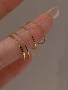 5件套简约不锈钢素面叠戴戒指套装，女士多层圆环戒指，日常配饰 - 金黃色 - 查看 6