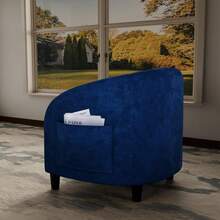 Accent Chair Living Room Chairs Barrel Boucle Chairs Comfy Armchairs For Bedroom Reading Room Reception Chairs - Navy Blue - View 6