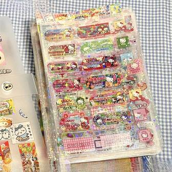 Sanrio Hello Kitty Stickers, Art Supplies, Cover Paper Packaging Decorations, Japanese Pink Transparent DIY Account Material Stickers, Cartoon Phone Case & Tablet Decorative Stickers, Shiny Retro Kitty Small Stickers