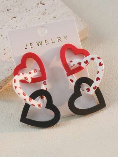 1对镂空心形亚克力吊坠长耳环，派对配饰，情人节，母亲节礼物（不含贺卡）
