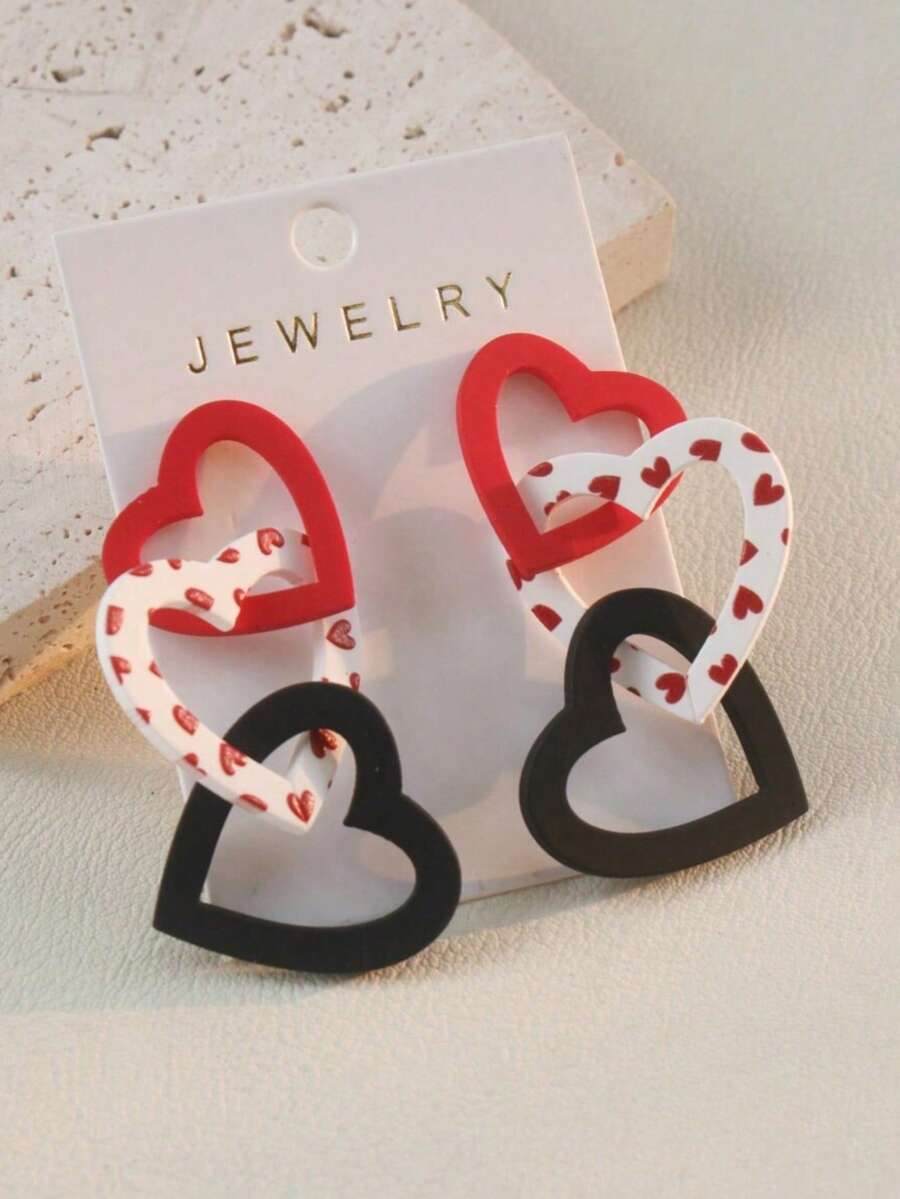 1对镂空心形亚克力吊坠长耳环，派对配饰，情人节，母亲节礼物（不含贺卡） - 彩色 - 查看 1