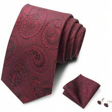 AlanKing 1 bộ cà vạt Paisley màu nâu, khăn bỏ túi và khuy măng sét dành cho nam giới trong các dịp trang trọng/công sở - Màu sắc hỗn hợp - Xem 9