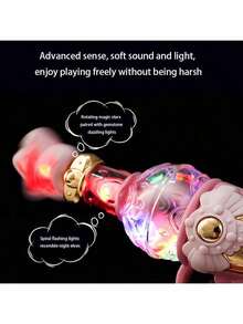 1pc Music Magic Star Wand Toy, Electric Rotating Lighting Fairy Wand For Girls, Dreamy Star Design Kids Toy, Perfect Gift For Girl Birthday Party, Performances - (Batteries Not Included)