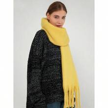 - Bufanda de cachemira para mujer, suave y clida bufanda de invierno para clima fro, manta de Navidad - Amarillo - Ver 2