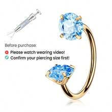 20G/18G 马蹄形鼻环（球形扣），内螺纹宝石，耳软骨穿刺饰品，附带取下工具 - 金色環+抓取具 - 查看 9