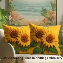 2pcs Sunflower Floral Pattern Pillow Covers, Soft & Comfortable Polyester Cushion Covers, 45X45cm, Zipper Closure, Machine Washable, Suitable For Home Decor, Sofa, Bedroom, Outdoor Decoration (Pillow Insert Not Included) - Multicolor - View 3