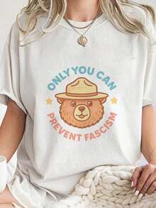2026 Summer TopsOnly You Can Prevent Fescism Shirt, Trrmp Progressive Liberal Funny Political Gift Oversized Graphic Tees For Women,100% Cotton Womens Oversized Printed Graphic T-Shirts Women Casual Round Neck Short Sleeve Tee 1pcs Fashion Shirt, Halloween Gift, Xmas GiftLoose And Comfortableshirt - 白色007 - 查看 1