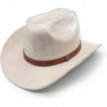 - Sombrero de vaquero para mujeres y hombres, de ala ancha, vaquera, de ante occidental, ganadero, sombreros de vaquero - Beis - Ver 3