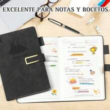 Cuaderno A5,Cuaderno Rayado,Cuaderno con Cierre Magnético, Cada Cuaderno Viene con 180 Hojas/360 Páginas,Piel Sintética Lisa,Apto Para Estudio,Trabajo,Regalo - negro - Ver 7