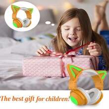 Bluetooth Cat Ear Headphones for Kids & Adults,Cute Headphones,Foldable LED Wireless Headset with Built-in Mic,Over Ear Wired Headphones Compatible with Phone/Laptop/PC/Tablet(Khaki) - Caqui - Ver 9