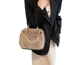 Lightweight, Portable, Fluffy, Soft, Plush Textured Casual Y2K Style Furry Tote Bag, Fashionable Unique Original Shoulder Bag - Khaki - View 4