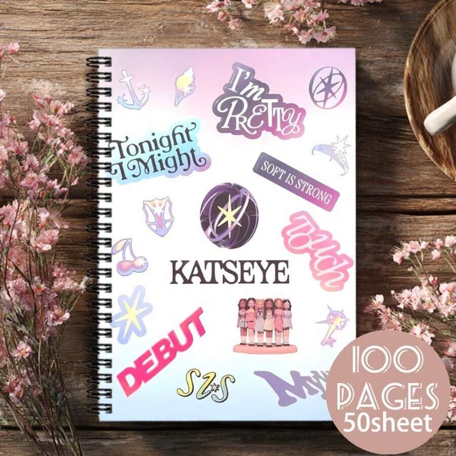 1本螺旋裝訂空白筆記本 | 屬於 KATSEYE K-Pop 偶像團體,混色頁面,純白色筆記本,適合粉絲與朋友的理想禮物,學校用品 - A5 - 查看 1