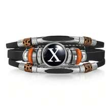 1pc Fashionable 26 English Letter Leather Bracelet, Handmade Adjustable Braided Bracelet For Men - Black - View 26