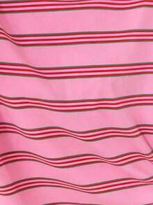 粉色撞色条纹印花夏季女式T恤，Y2K可爱T恤，春夏休闲女式上衣，宽松圆领短袖T恤 白色 - 白色 - 查看 3