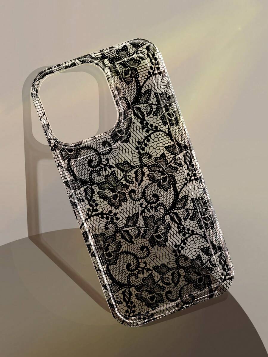 1pc Romantic Lace Pattern Soft Transparent Airbag Phone Case, Anti-Slip, Suitable For IPhone 11/12/13/14/15/16 Pro Max