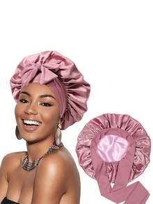 Black Satin Lace Bow Elastic Lightweight Shower Cap For Women & Girls - Multicolor - View 18