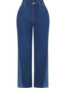 THUNDER Womens High Waisted Wide Leg Jeans Stretchy Distressed Pants - Patch Blue - View 1