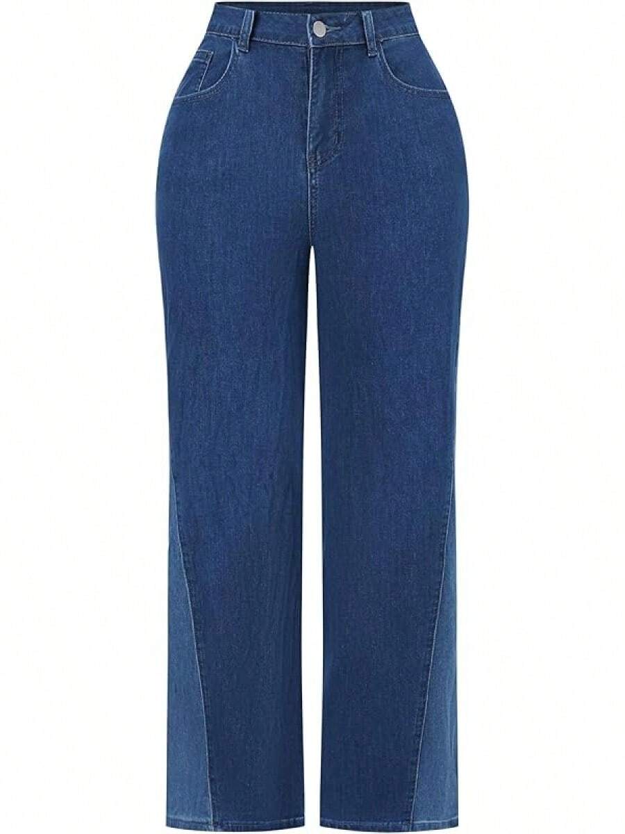 THUNDER Womens High Waisted Wide Leg Jeans Stretchy Distressed Pants - Patch Blue - View 1