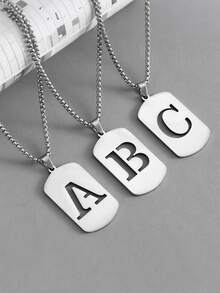 1件A-Z 26字母吊坠项链，钛钢链，男女通用学生情侣配饰，简约百搭设计 - 銀色 - 查看 2