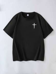 Camiseta de manga corta con cuello redondo, diseño de Jesucristo, talla grande, suave y casual para mujer, con estampado a doble cara, cómoda y de moda para el verano en color negro - Negro - Ver 6