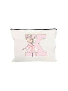 1 Personalized A-Z Initial Print Makeup Bag, Ballerina Girl Letter Print,Lightweight Makeup Organizer,Stylish Zippered Storage Bag, Multi-Functional Toiletry Pouch,Initials Option, Durable Fabric-Like Texture For Travel, Everyday Use,For Makeup, Skincare Products, Phones, Coins, Gifts, Weddings, And Holidays For Women And Girls, The Perfect Gift For Birthdays, Weddings, Holidays, And Parties