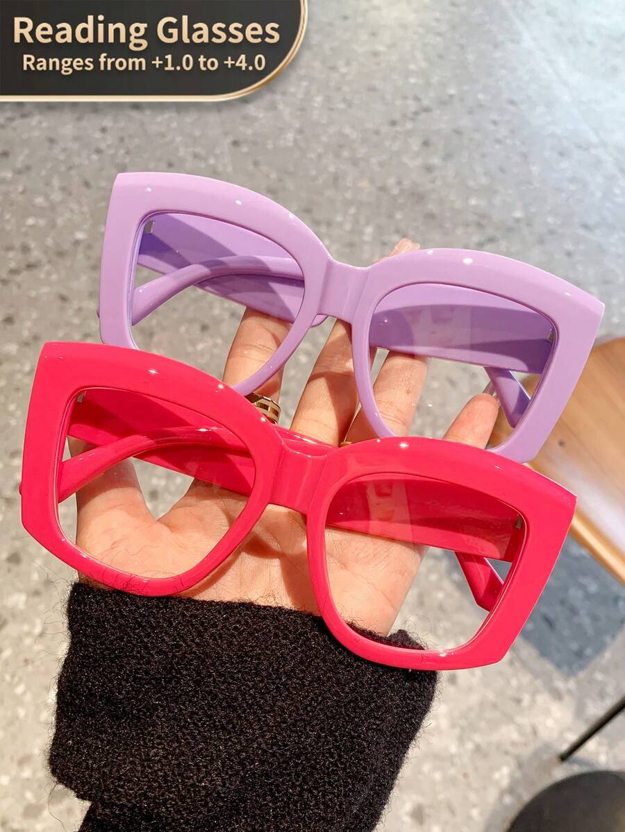 LiMiaoMiao 1pc Oversized Cat Eye Reading Glasses For Men & Women, Vintage Style, Clear Lens, Computer/Reading Magnifier Glasses +1.0 To +4.0 - 透明 - 查看 1