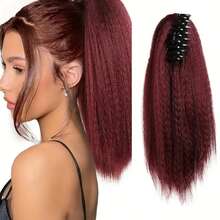 Yaki Claw Clip Hair Extensions Synthetic Kinky Straight Hair Extensions Ponytail Black Fluffy Thick Ponytails - Multicolor - View 11